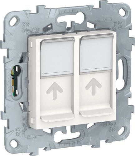 Розетка компьютерная без рамки Schneider Electric Unica New 2-м. RJ45+RJ45 5e белый картинка